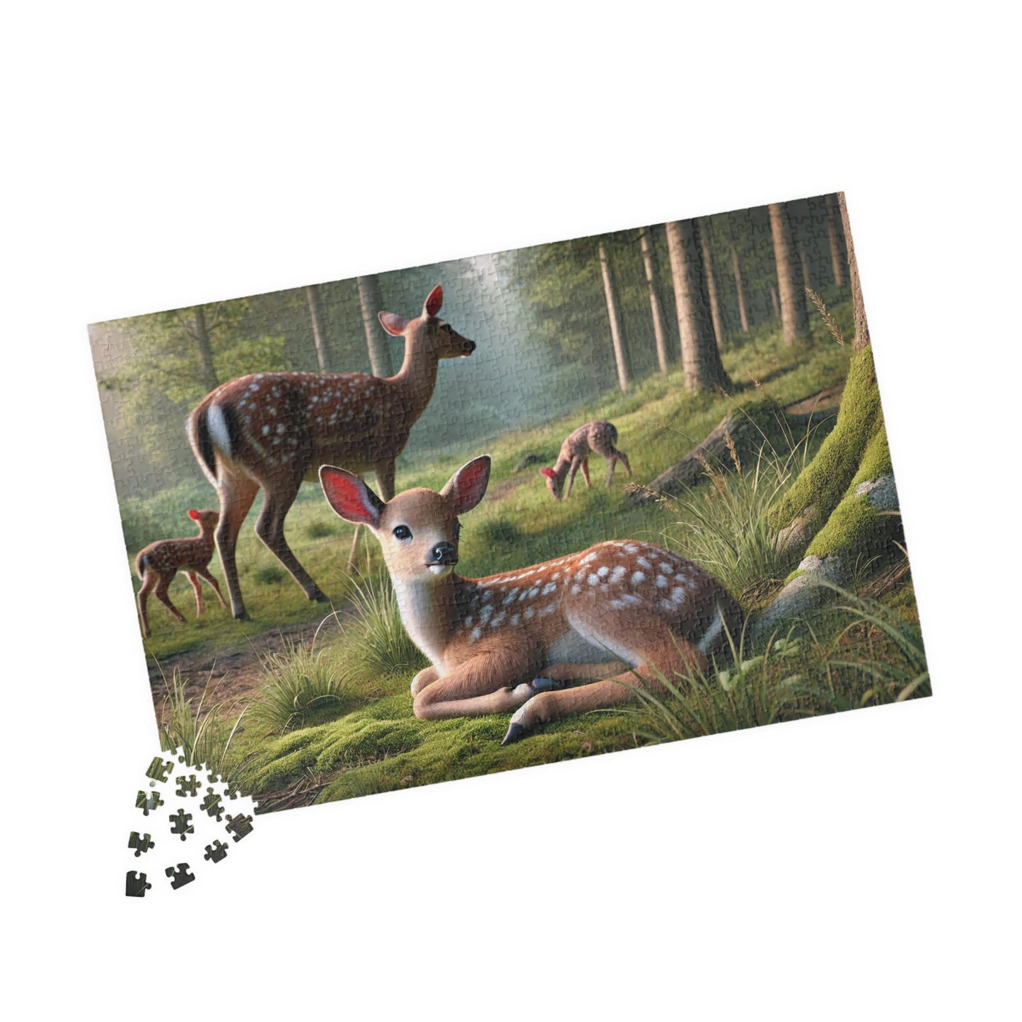 NATURE'S LITTLEST WONDERS Baby Deer Resting in a Forest Glade Jigsaw Puzzle- 110 252 520 1014 piece options