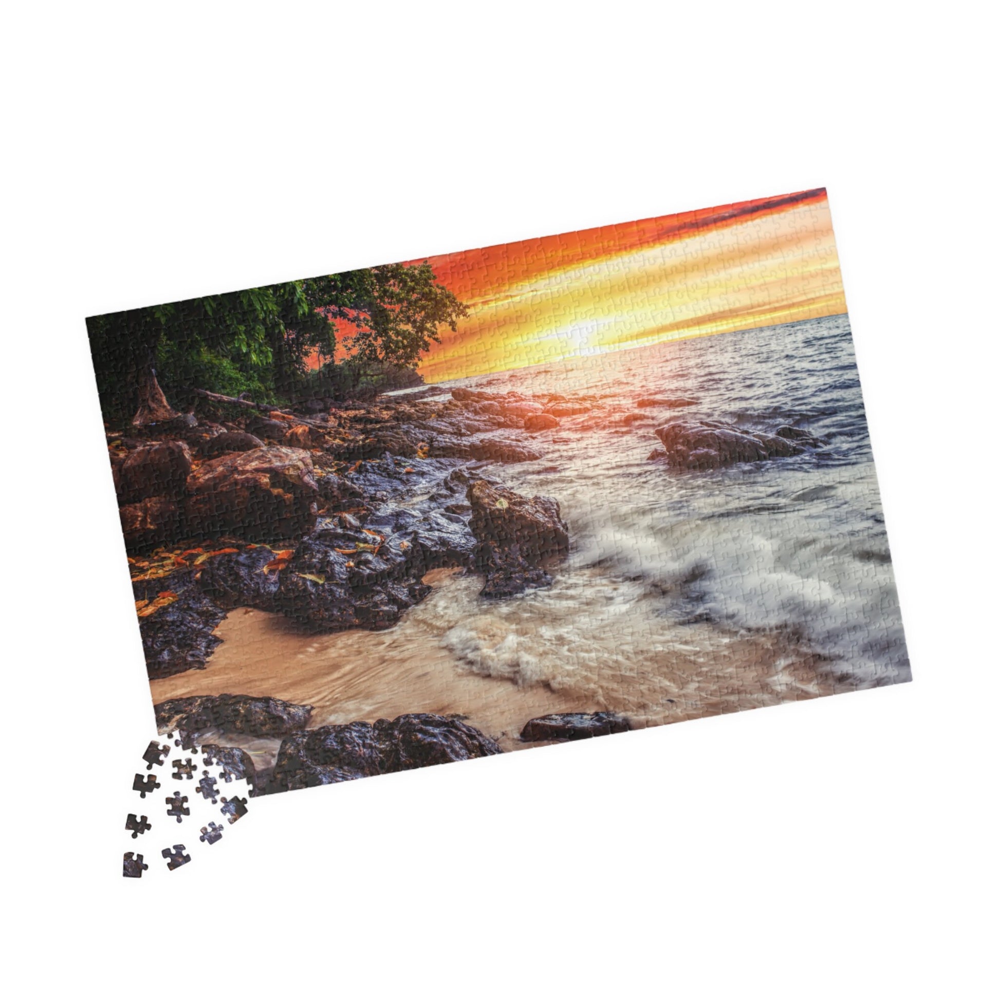 ROCKY SHORELINE at SUNSET Jigsaw Puzzle- 110 252 520 1014 piece options